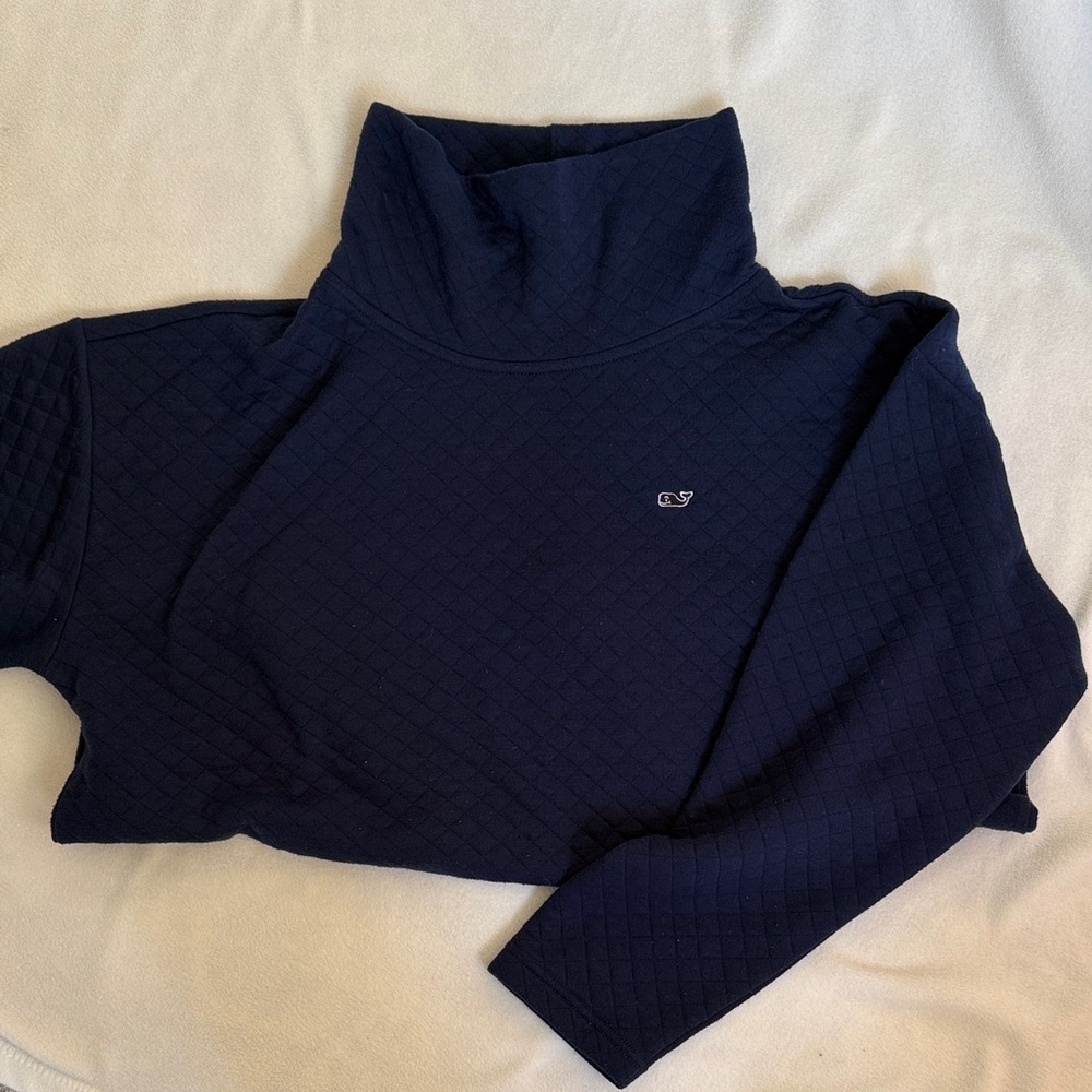 Vineyard Vines Quilted Navy Pullover with Turtleneck